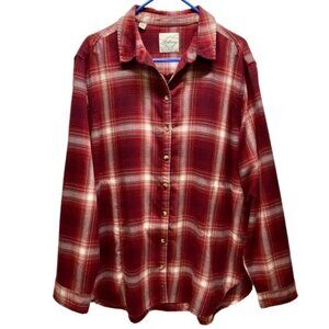 Jachs Girlfriend NY Flannel Women's XXL Burgundy Button Up Longsleeve Pocket Top